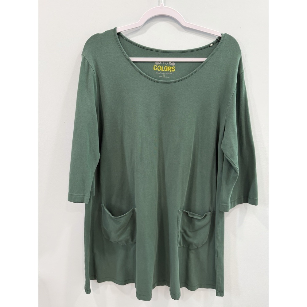 Gudrun Sjoden 10 Colors Tunic Top XL Green Cotton Blend Long Sleeve Pockets